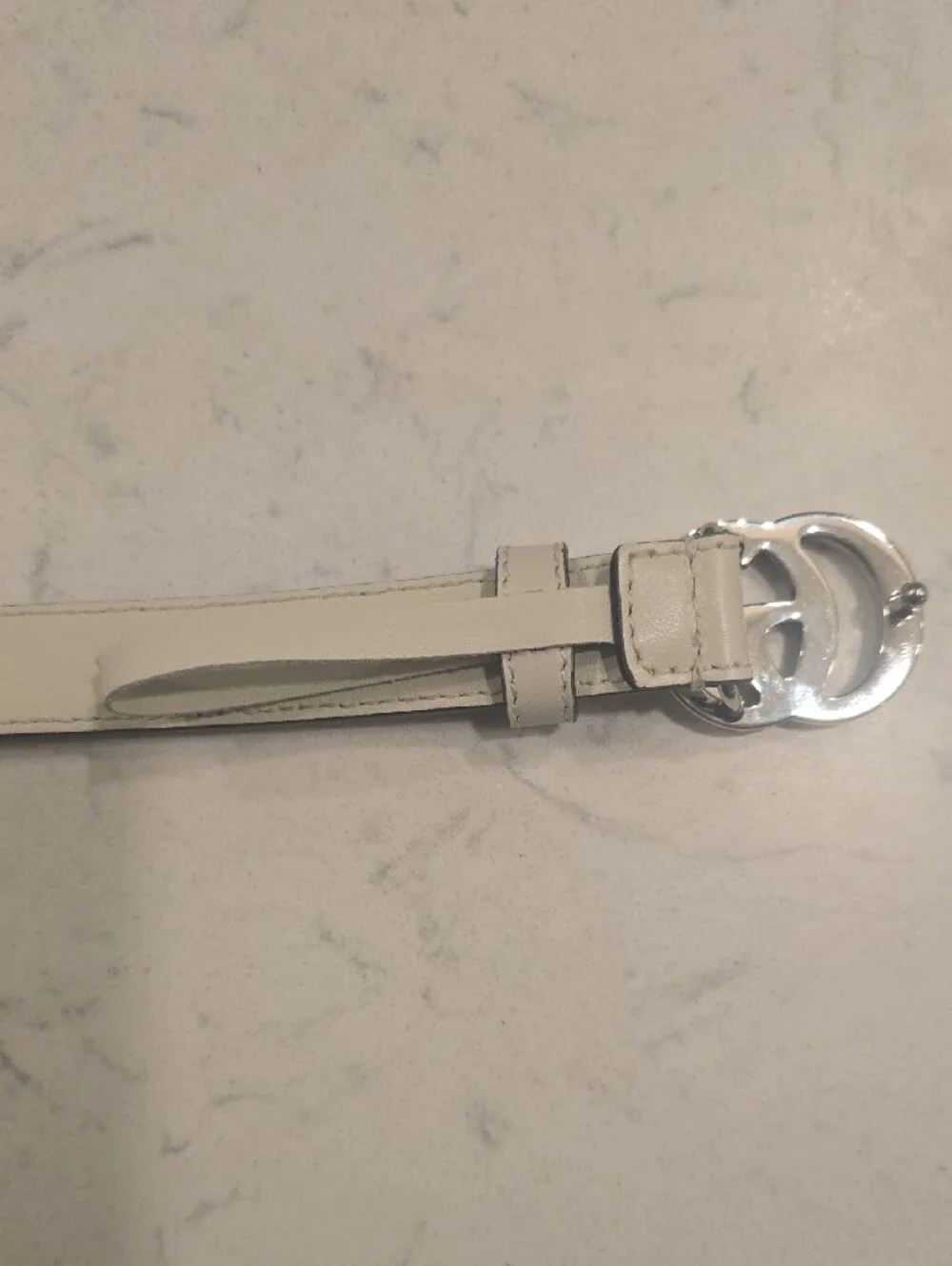 Gucci Cream Leather Belt with Silver Double G Buckle